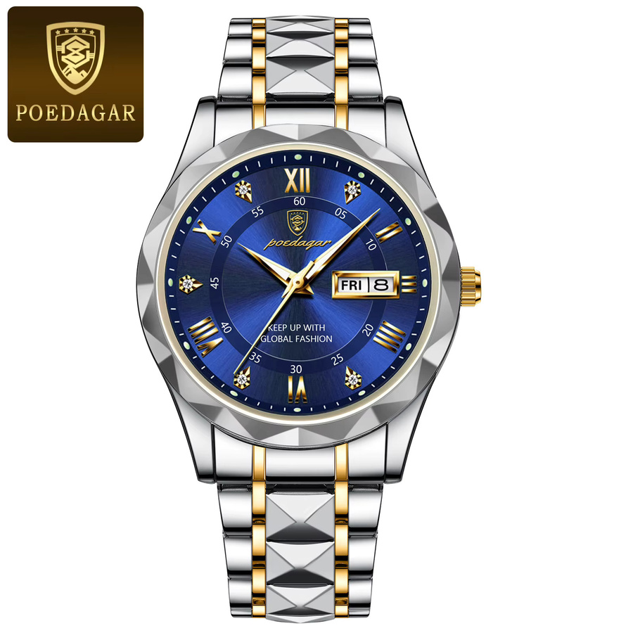 POEDAGAR Armbanduhr, Quarz, Edelstahl, Blau, Herren - Bild 7