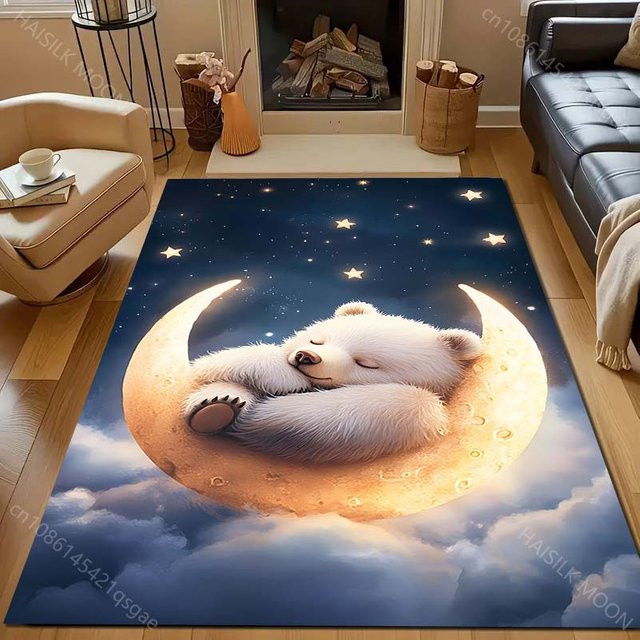 UQIDEHOME Bereichsteppich Kleiner Bär schläft auf dem Mond in Blau, B/T: 80 x 50 cm - Bild 1