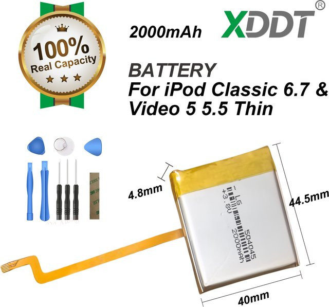 XDDT 2000mAh Quadratische Batterie Upgrade als SSD-Ersatz für iPod Classic 6.7 und Video 5 5.5 Thin - Bild 1