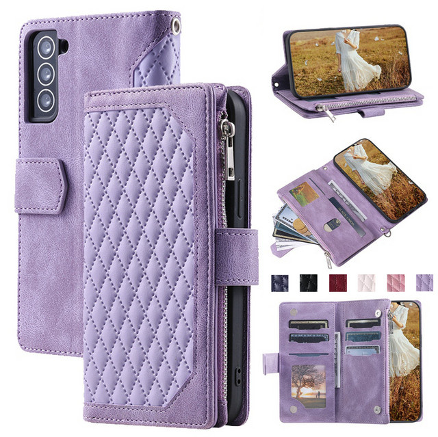 Lederhülle mit Lanyard und Wallet-Funktion für Samsung Galaxy S26 S25 S24 S23 S22 S21 S20 sowie A17 A57 A37 Flip in Blau und Lila - Bild 1