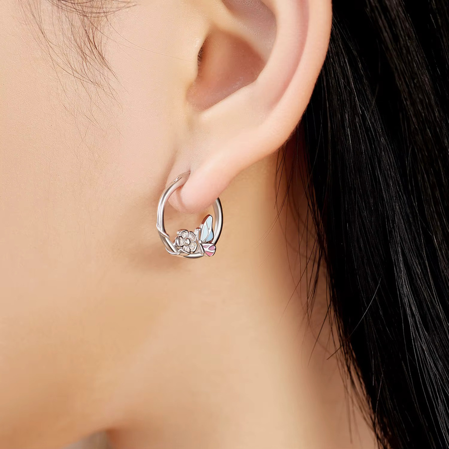 CYCUFF Creolen, 925 Silber, Blumen-Schmetterling, Damen - Bild 2