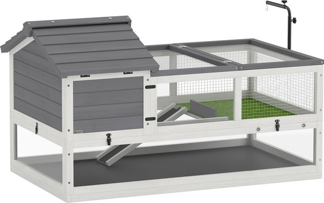 PawHut Schildkrötenhaus aus Holz in Grau mit zwei Haupthäusern und aufklappbarer Oberseite sowie Lampenhalter, Outdoor Reptiliengehege und Terrarium, B/T/H: 116 x 70,5 x 69,5 cm - Bild 1