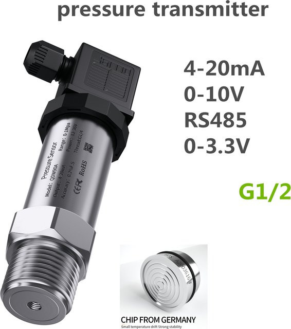 XUYANGQIDIAN Drucksensor Drucktransmitter G1/2 mit 4-20mA und 0-10V für Öl, Wasser und Gas in Silber - Bild 1
