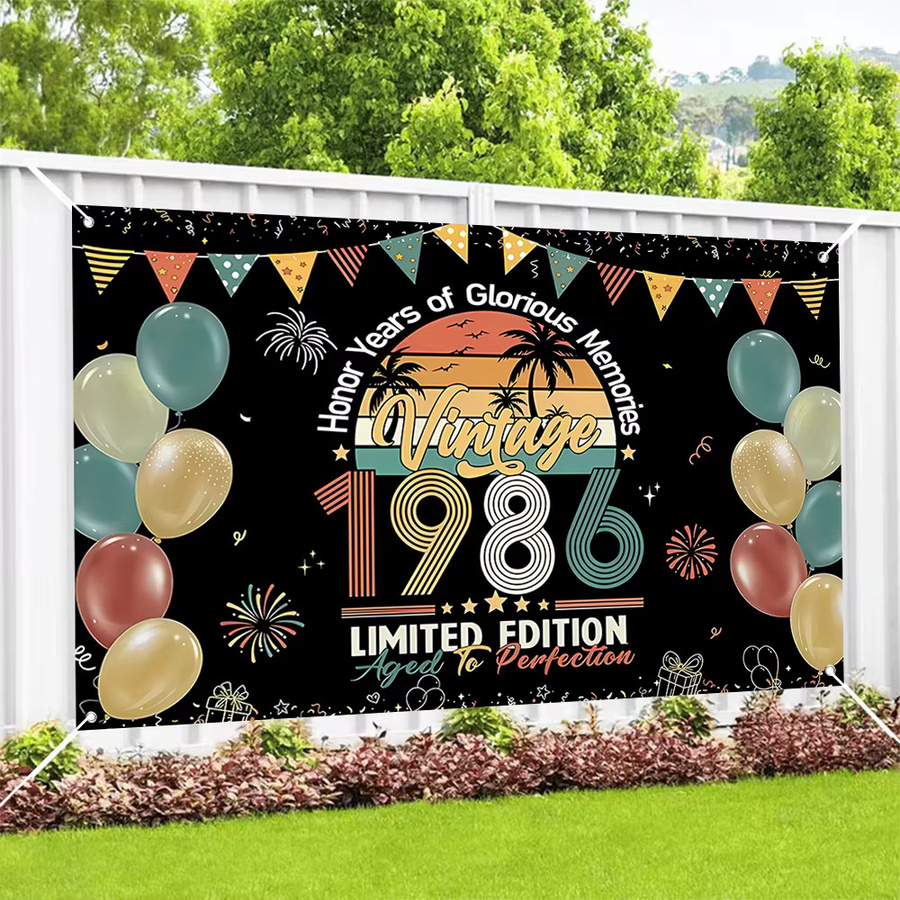 AFYPRTY Vintage 1986 Happy 40th Birthday Banner zur Geburtstagsfeier, Motiv Zurück in 1986, Mehrfarbige Fotografie-Requisiten für Erwachsene - Bild 5