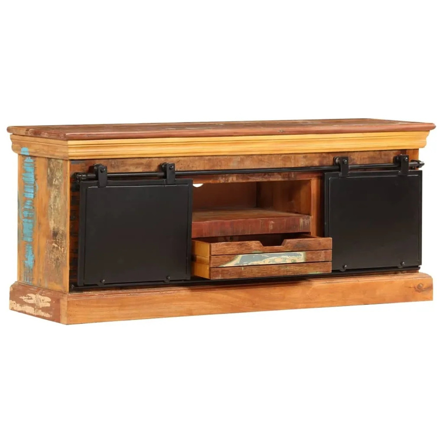vidaXL TV-Schrank aus Massivholz in Braun im industriellen Stil, B/T/H: 110 x 30 x 45 cm - Bild 2