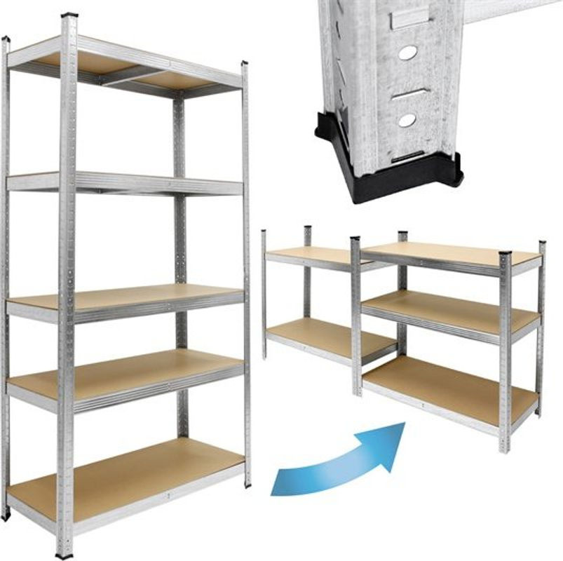 ECD Germany Werkstattregal aus Metall und MDF in Silber, H x B x T: 170 x 70 x 30 cm, belastbar bis 350 kg - Bild 2