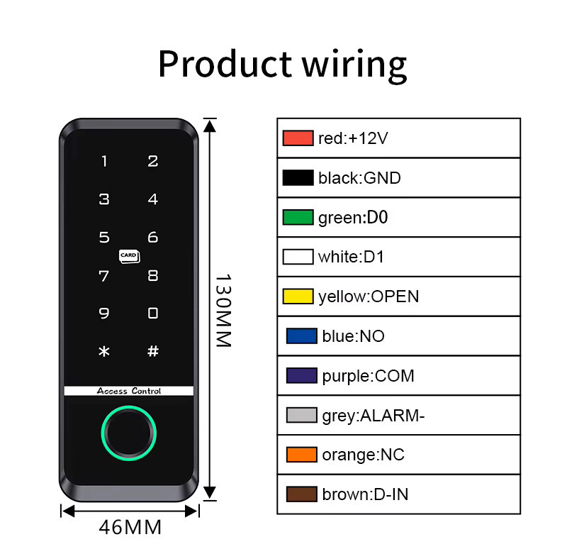 LUCKING DOOR Biometrisches Zugangskontrollsystem in Schwarz mit Fingerabdruck, RFID, IC-Tastatur und IP66 Touchscreen-Panel - Bild 4