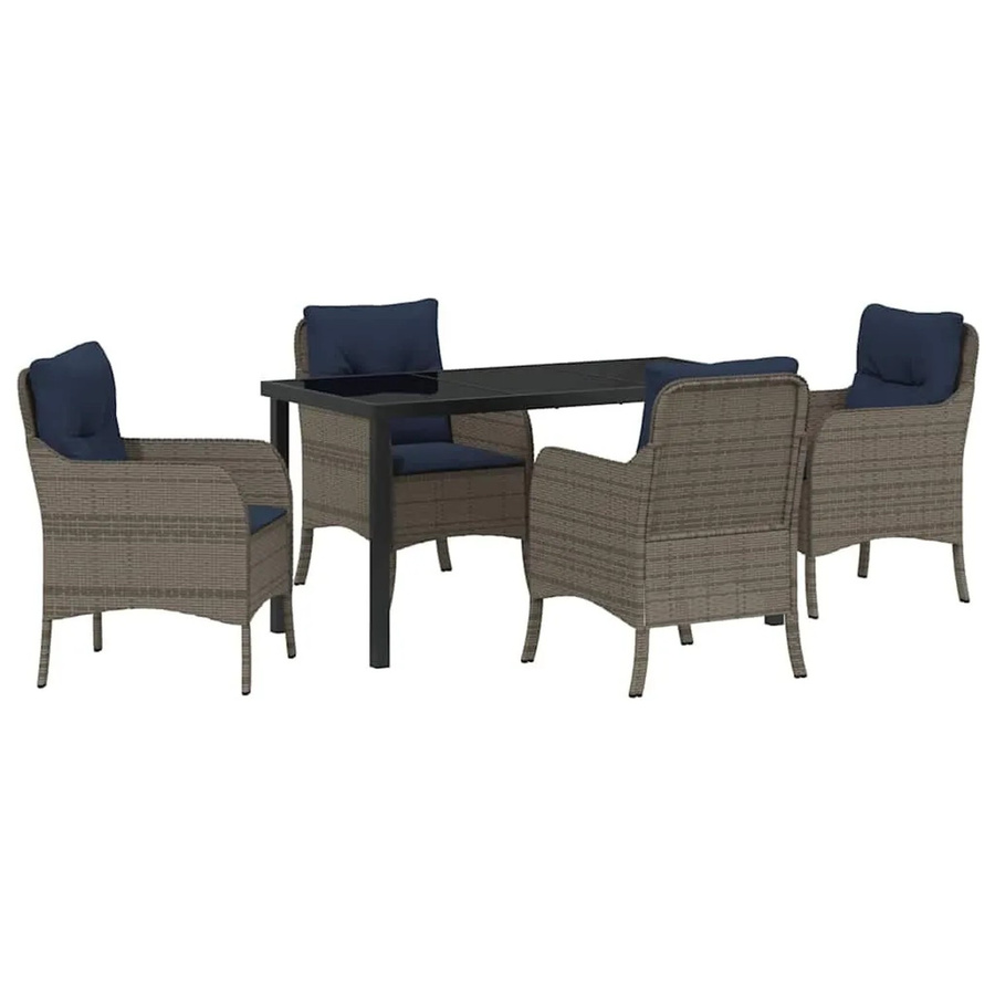 vidaXL Garten Essgruppe aus Poly-Rattan in Grau mit 5-teiligem Set und Kissen - Bild 2