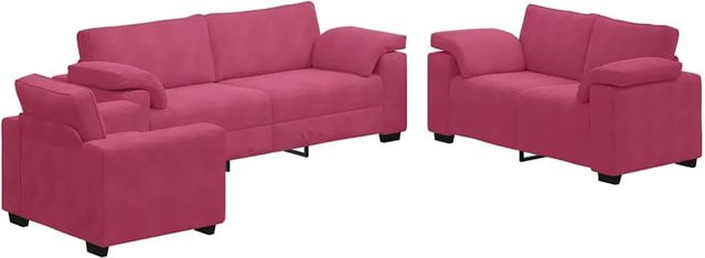 vidaXL 3-teilige Sofagarnitur aus Samt in Weinrot mit Sessel, 2-Sitzer und 3-Sitzer inklusive Kissen - Bild 1