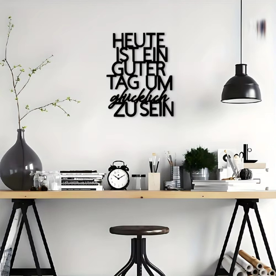 CIFBUY Vintage Eisen-Wandkunst Heute ist ein glücklicher Tag in Schwarz, Metall-Wanddekoration mit Typografie für Innen und Außen, Breite: 20,32 cm, Höhe: 20,32 cm, Tiefe: 1,0 cm - Bild 4
