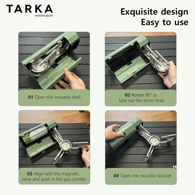 Tarka Kassettenherd Camping Klappgasherd 2600 W in Grün aus Metall für Wandern und Picknick - Bild 3