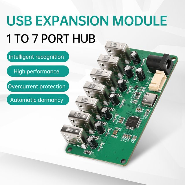 USB 2.0 Hub-Modul mit 7 Ports und Netzteil in Grün - Bild 1
