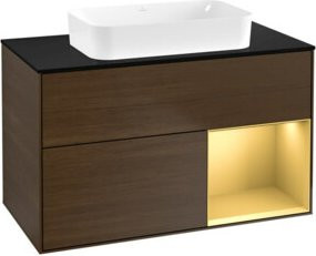 V&B Waschtischunterschrank Finion in Walnuss Furnier, Braun, Breite: 100 cm, Tiefe: 60,3 cm - Bild 1