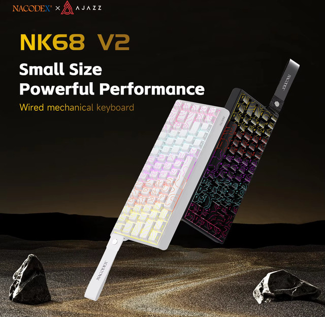 AJAZZ NK68V2 Mechanische Gaming-Tastatur mit RGB, Hot-Swappable und Kabelverbindung, Schwarz - Bild 1
