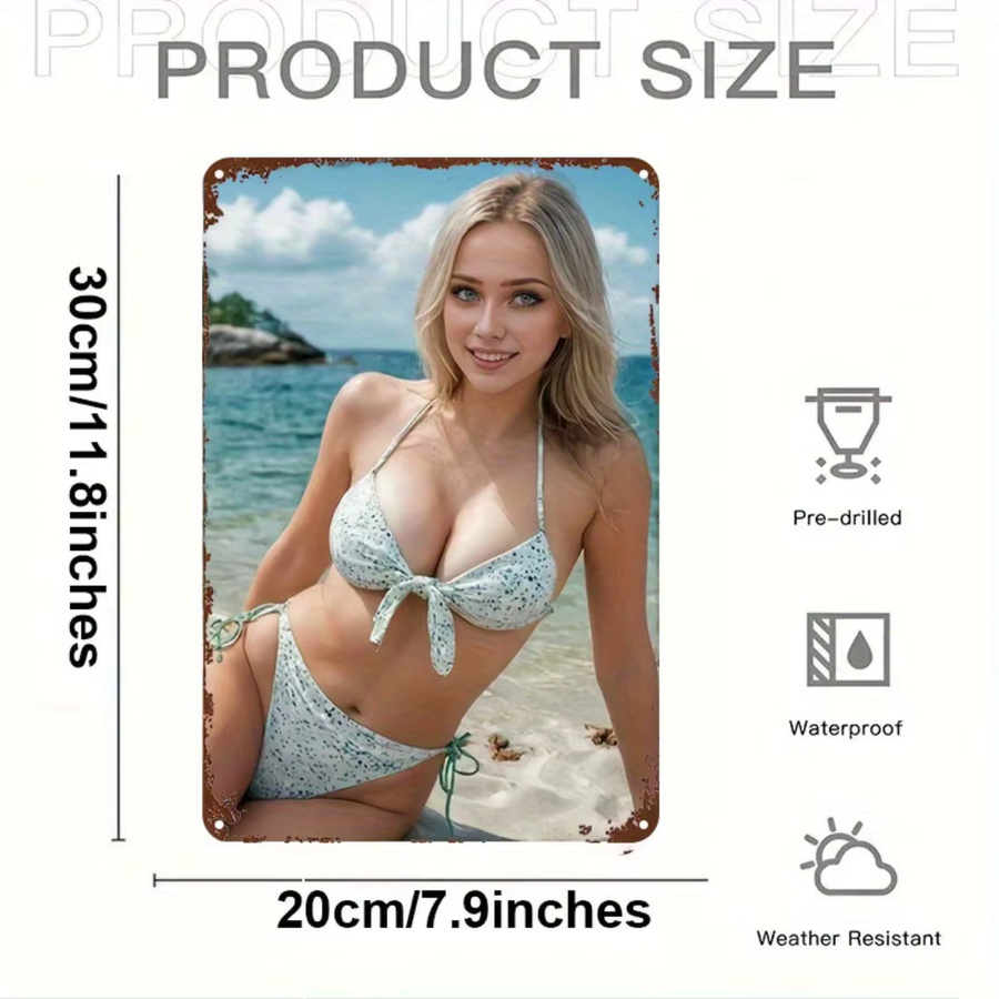 CIFBUY Strandschild aus Metall als Wanddekoration mit Bikini-Modellkunst, wasserdicht und rostfrei, B/H: 20,3 x 30,5 cm - Bild 2