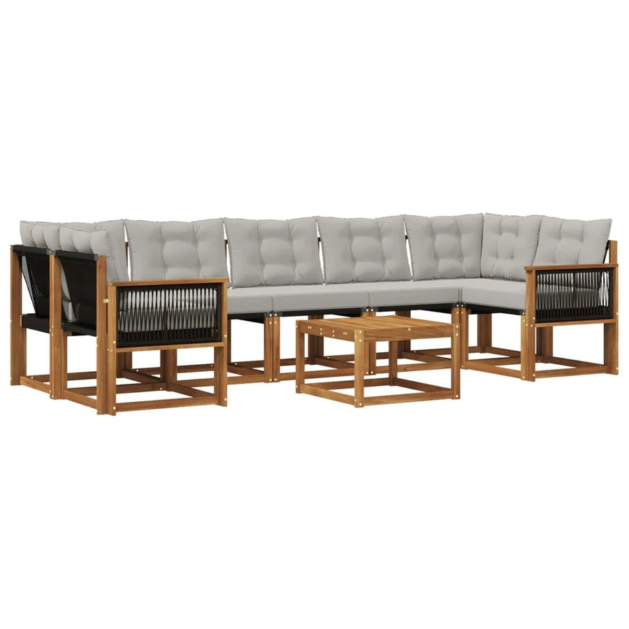 vidaXL Outdoor-Sofagarnitur L-Form aus Akazienholz mit 8 Kissen in Braun und Hellgrau - Bild 2