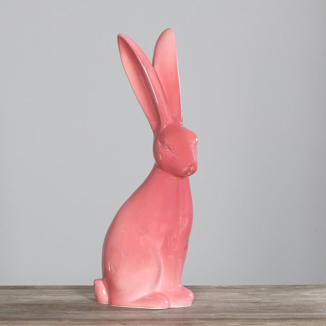 Rosa Osterdekoration Hase aus Porzellan - Bild 1