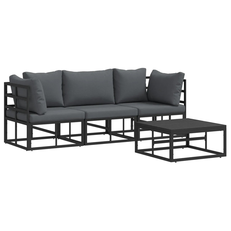 vidaXL Garten-Sofa-Set 4-teilig in Schwarz und Grau mit Kissen aus Aluminium und Textilene - Bild 2