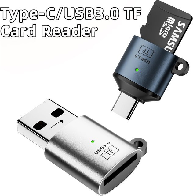 Geris Power USB-C Kartenleser USB 3.0 Mini Adapter für SD und Micro SD TF Karten in Grau - Bild 1