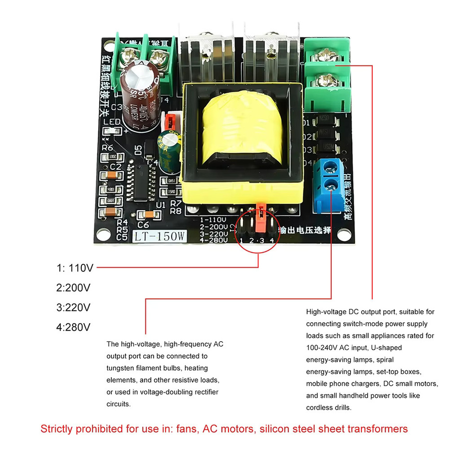 Aideepen DC-AC 150W Boost Inverter Step Down Buck Converter Modul, DC 12V zu AC 110V/220V, LCD TV DVD LED Treiber Boost Transformator, Schwarz/Mehrfarbig - Bild 3