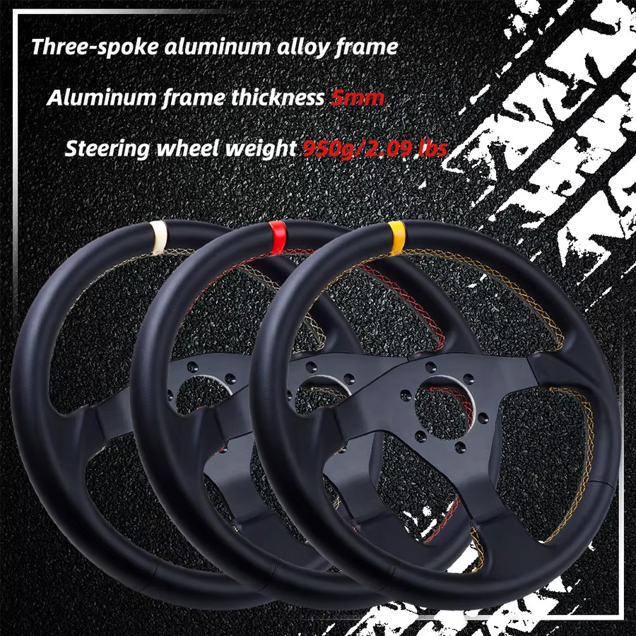 Runsco Racing Drift Lenkrad aus echtem Leder für PC Sim Racing, 12,6 Zoll, Schwarz-Gelb, Aluminium 6061-T6, PCD 70 mm - Bild 4