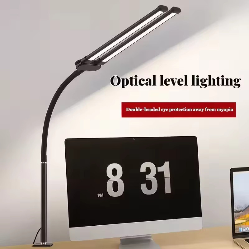 TLEDMP LED-Schreibtischlampe in Schwarz mit Klemme, dimmbar und farbwechselnd mit flexiblem Schwanenhals-Doppelkopf für dein Home-Office - Bild 4