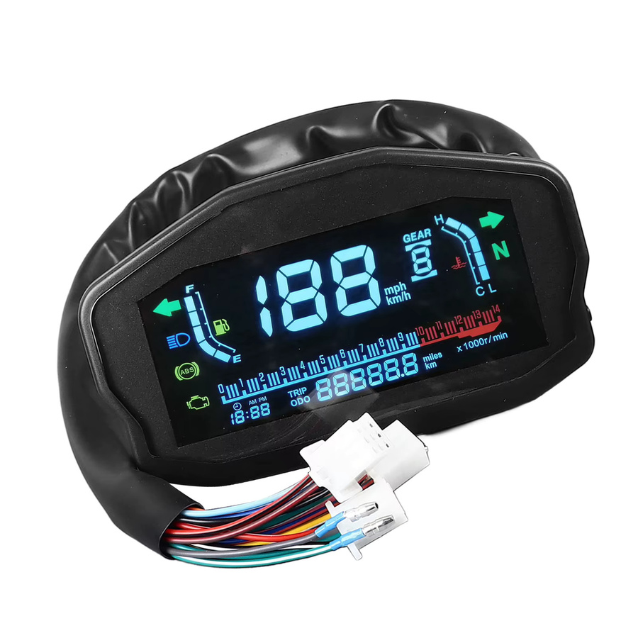 EBTOOLS Digitales Motorrad Tachometer LCD Display mit Wasser-Temperatur- und Ölstand-Anzeige in Schwarz - Bild 2