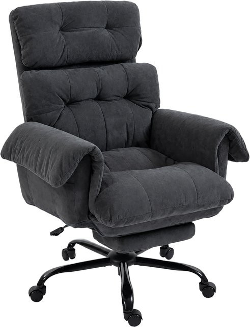 Ergonomischer HOMCOM Bürostuhl mit Samt-Optik in Dunkelgrau, gepolsterter Schreibtischstuhl mit Armlehnen und Fußstütze, höhenverstellbarer Drehstuhl für das Home-Office - Bild 1