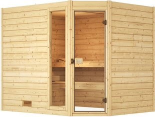 WEKA Massivholzsauna Valida Eck 3 in Braun mit 7,5 kW Ofen und externer Steuerung für 6 Personen - Bild 3