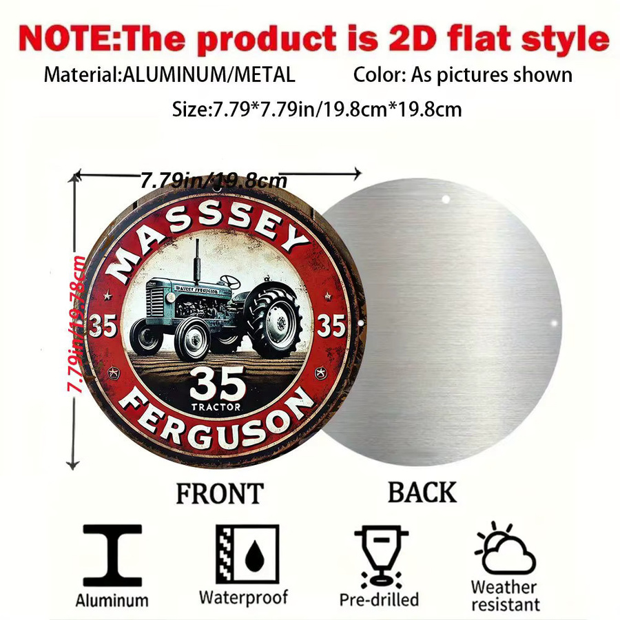 Massey Ferguson Wandkunst Vintage Tractor Aluminiumschild Rot B/H: 20 x 20 cm - Bild 2