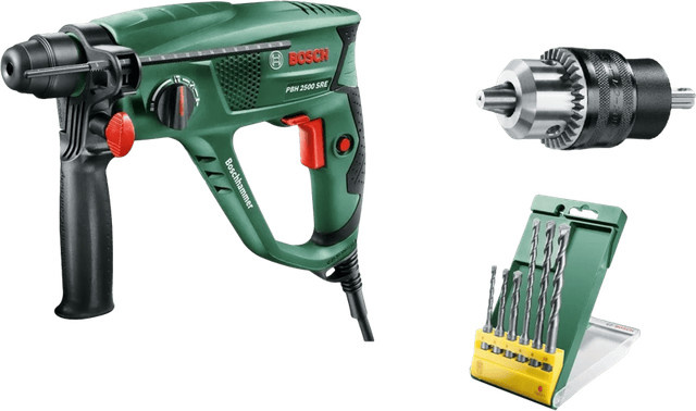 Bosch Bohrhammer PBH 2500 SRE mit 6-teiligem SDS-Plus Bohrerset in Grün/Schwarz - Bild 2