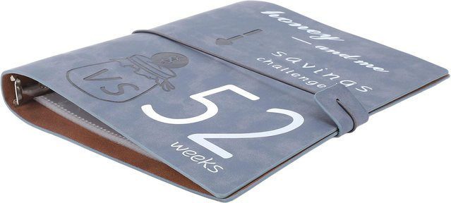 mfySpace 52 Wochen Geldspar-Challenge Buch in Grau aus Leder und PP-Folie mit Umschlägen für Bargeld-Stuffing - Bild 1