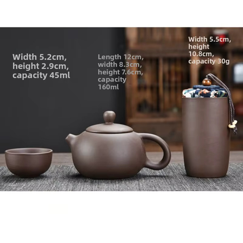 Tragbares Yixing-Teeset aus Keramik in Braun mit 4 Tassen für Gongfu-Tee beim Camping, Wandern oder im Büro - Bild 3