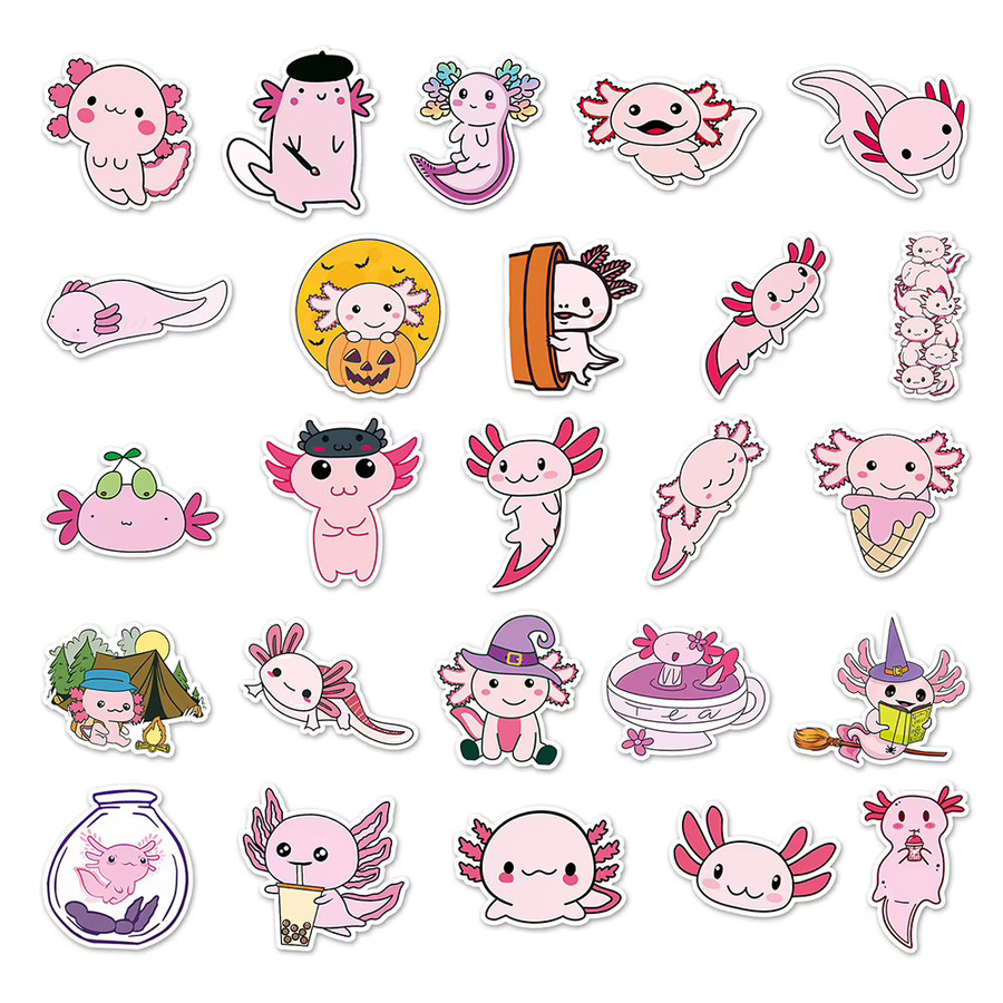 Rspctou Rosa Axolotl Aufkleber Set mit niedlichen Tier-Motiven für DIY-Dekorationen, Graffiti und Spielzeug - Bild 2