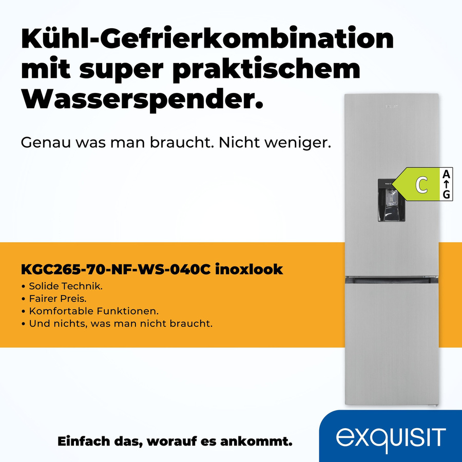 Exquisit KGC265-70-NF-WS-040C Kühl-Gefrierkombination in Silber mit No-Frost und Edelstahl-Optik, B/T/H: 60 x 71 x 180,5 cm - Bild 3
