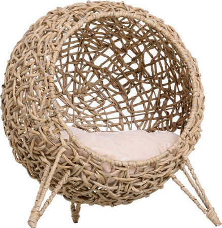 PawHut Katzenhaus aus PE-Rattan mit Kissen und erhöhten Füßen von Aosom, Katzenhöhle als Schlafplatz für deine Katze, Durchmesser: 52 cm, Höhe: 58 cm