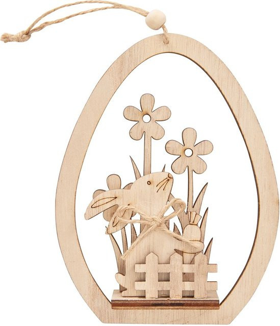 VBS Holz-Steckmotiv Ei-Anhänger Hase mit Möhre in Beige für Ostern - Bild 1
