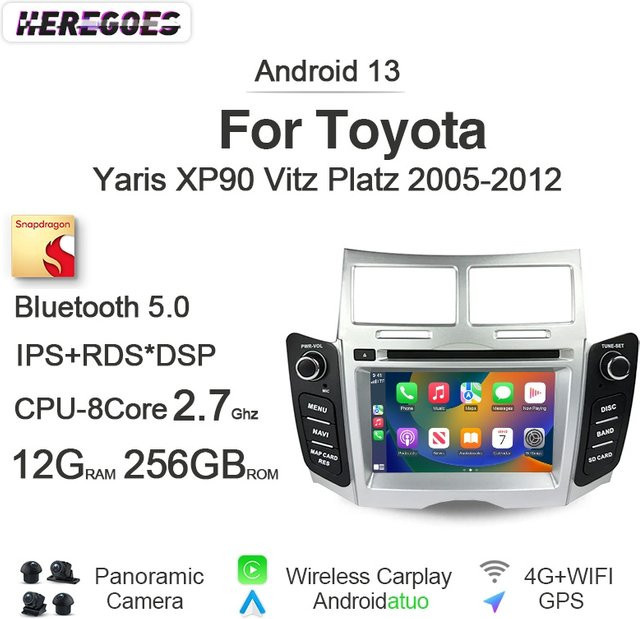 Android 13 Autoradio für Toyota Yaris 2016-2019 mit 256 GB Speicher, GPS, Bluetooth, WiFi und 4G LTE Navigation in Schwarz - Bild 1