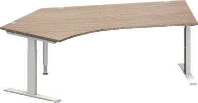 Schäfer Shop Genius Winkelschreibtisch MODENA FLEX in Eiche und Weißalu mit 135 Grad Winkel links, T-Fuß Rechteckrohr und Kabeldurchlass, B: 216,5 cm, T: 80 cm, H: 65-85 cm - Bild 1