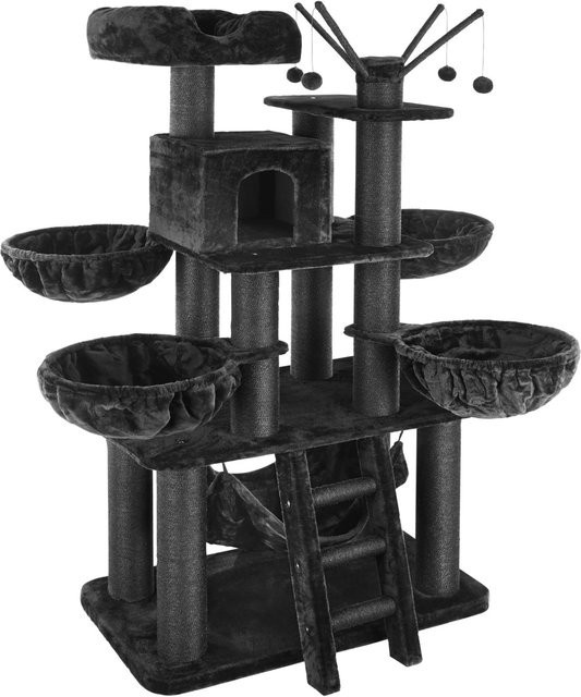 tectake Kratzbaum Schwarz mit Spielzeug und Hängematte, H x B x T: 195 x 79 x 57,2 cm - Bild 2