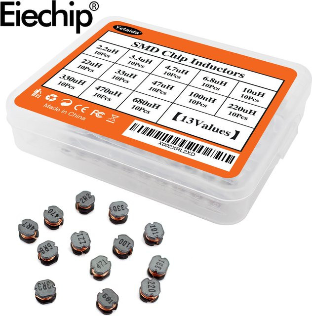 CD54 SMD Power Inductor Kit mit 130 Stück, Sortiment Set für DC-DC-Wandler, 2,2uH bis 680uH, Schwarz - Bild 1