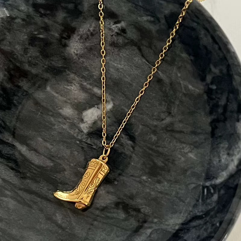 konminry Halskette mit Cowboy Boot Anhänger, Edelstahl, Gold, Damen - Bild 2