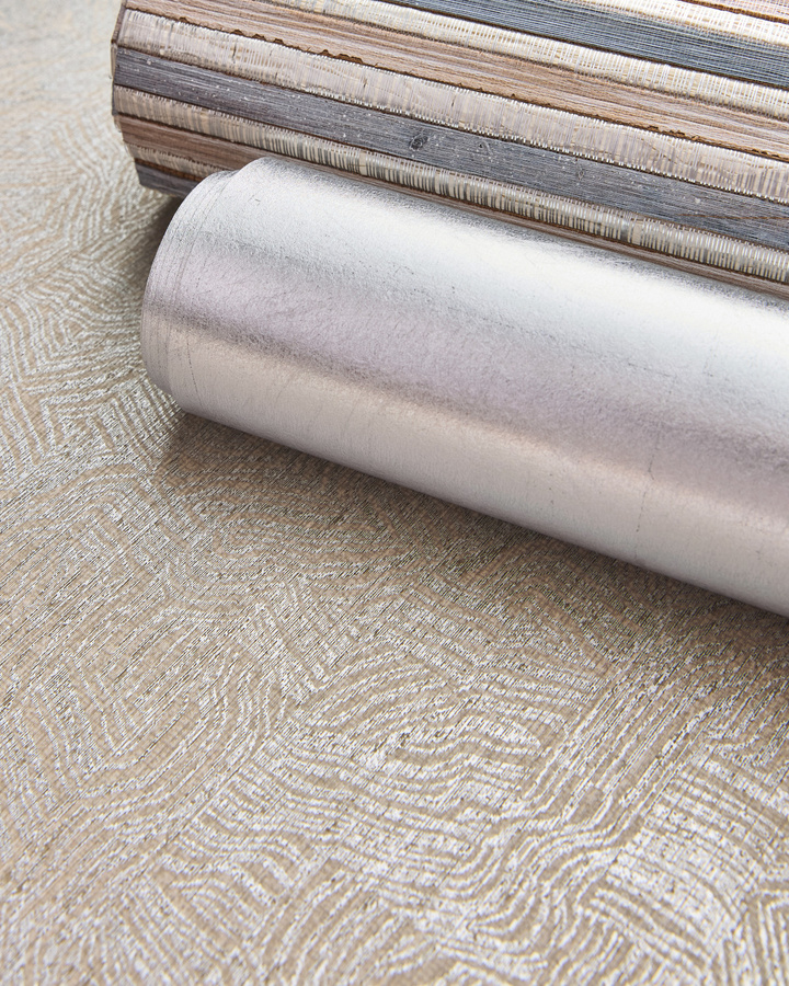Omexco Tapete Oyster LAN282 in Weiß Beige Braun Silber mit abstraktem Textildesign - Bild 1