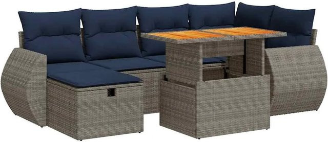 vidaXL 7-teilige Garten-Sofagarnitur aus Poly-Rattan und Akazienholz in Braun mit Kissen - Bild 1