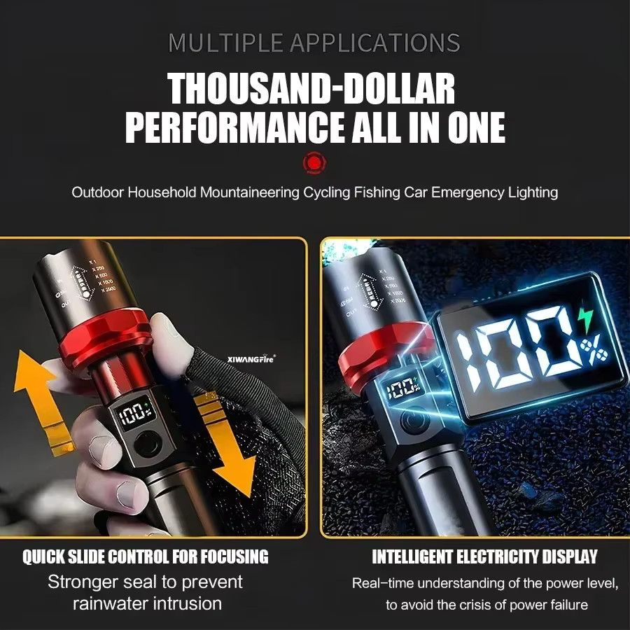 Heinast Leistungsstarke LED-Taschenlampe mit Display, wiederaufladbare Teleskop-Zoom-Taschenlampe und Notfalllaterne für Outdoor-Camping und Angeln - Bild 2