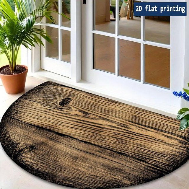 Rutschfeste Halbkreis Fußmatte in Holzoptik für Außenbereich und Eingangsbereich, Farbe: Weiß, B/T: 60 x 40 cm - Bild 1