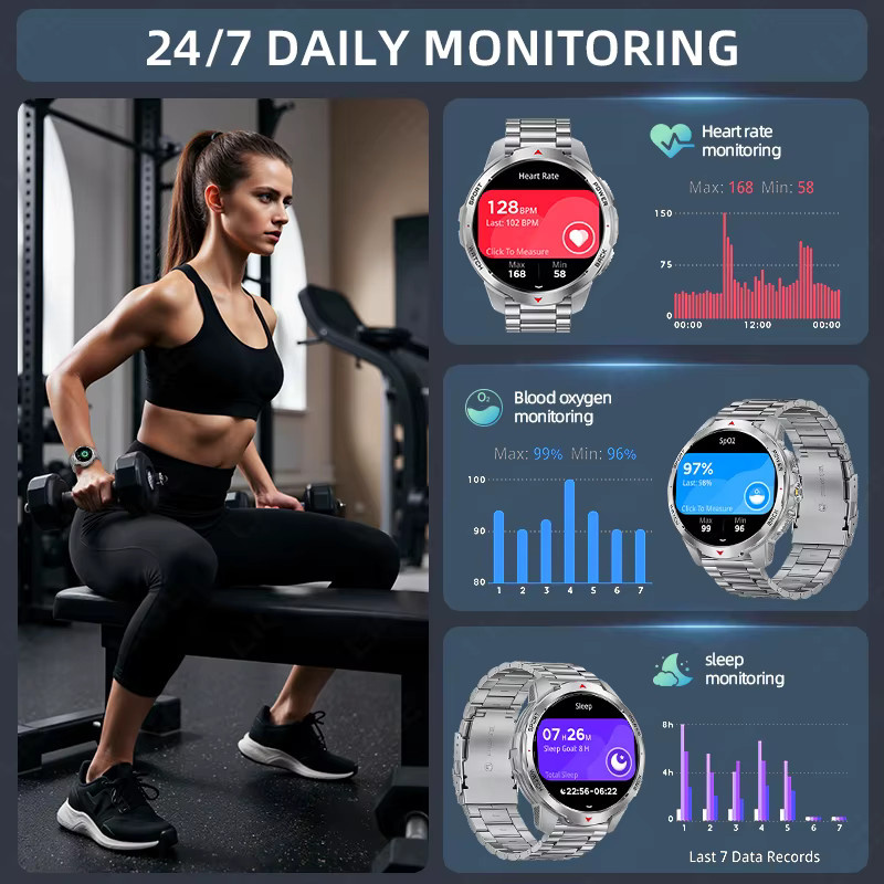 LIGE Smartwatch mit 1,7 Zoll Bildschirm, Bluetooth Anruf und Sprachassistent, 3ATM Wasserdicht, Sport und Fitness, Grau/Silber - Bild 4