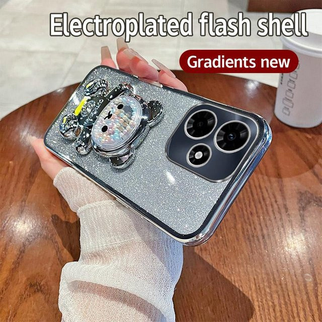 Glitzer Handyhülle mit Candy Bär Ständer für Realme C67 C65 C63 C61 C55 C53 C51 C35 C33 C31 C30 C20 C21Y C25Y C11 C15 C17 4G in Silber - Bild 1