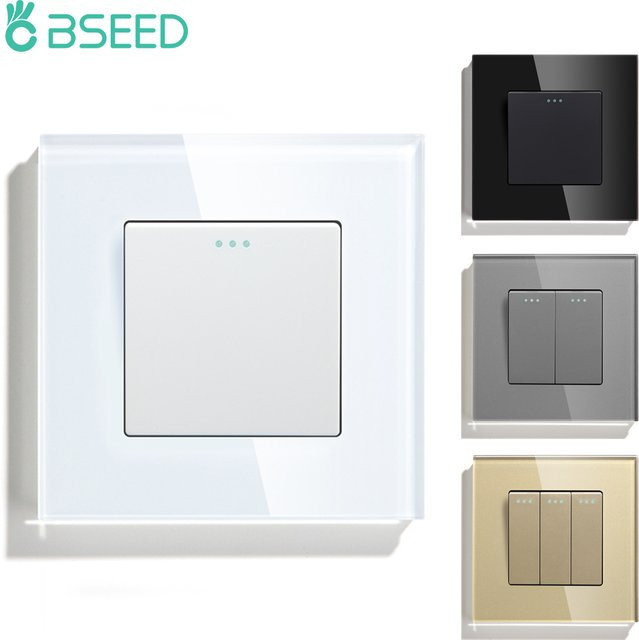 BSEED Mechanischer Wandlichtschalter mit Kristallglas-Panel, 1/2/3 Gang Ein-/Aus-Schalter, 250 V, Weiß, Schwarz, Grau - Bild 1
