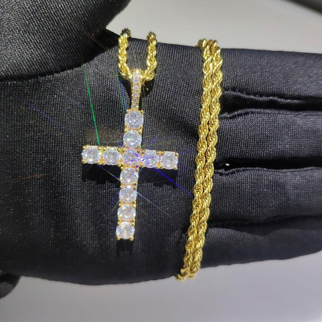 YIRAN Kreuz Anhänger Halskette, Weißgold, Zirkonia, Diamant, 45cm, Unisex - Bild 1